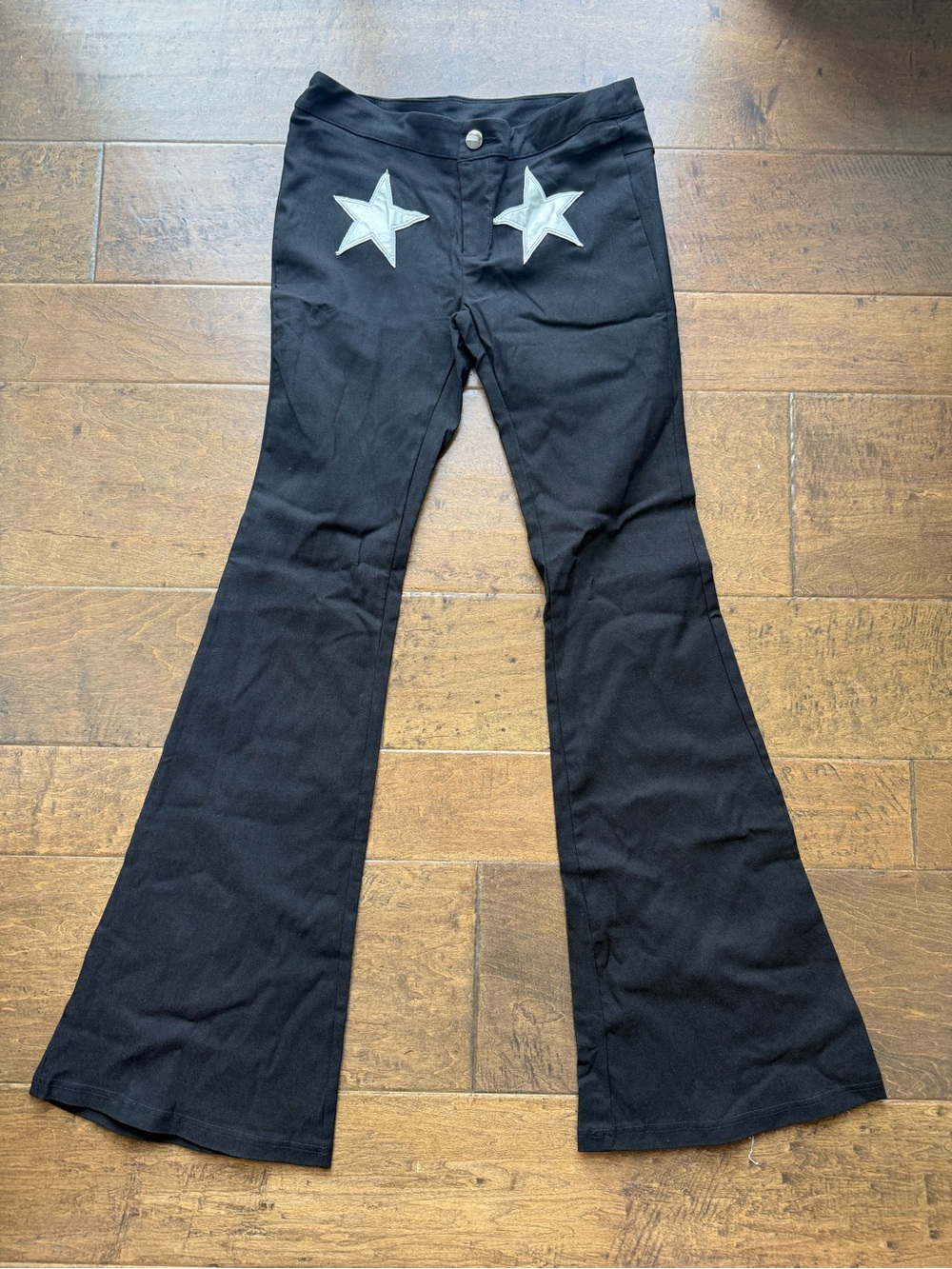 SHEIN Black Flared Jeans with Silver Star Patches